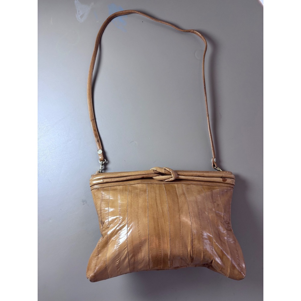 Eel Appeal Genuine‎ Eel Skin Tan Shoulder Bag Knot Detail Crossbody Unique Find